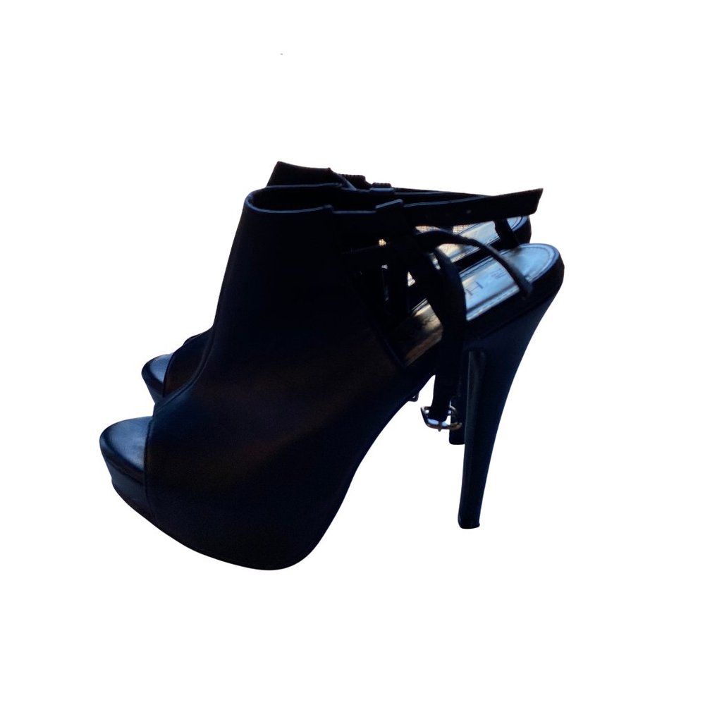 Hot Tomato Black Strappy Stiletto Peep Toe Bootie Heels Size 7.5